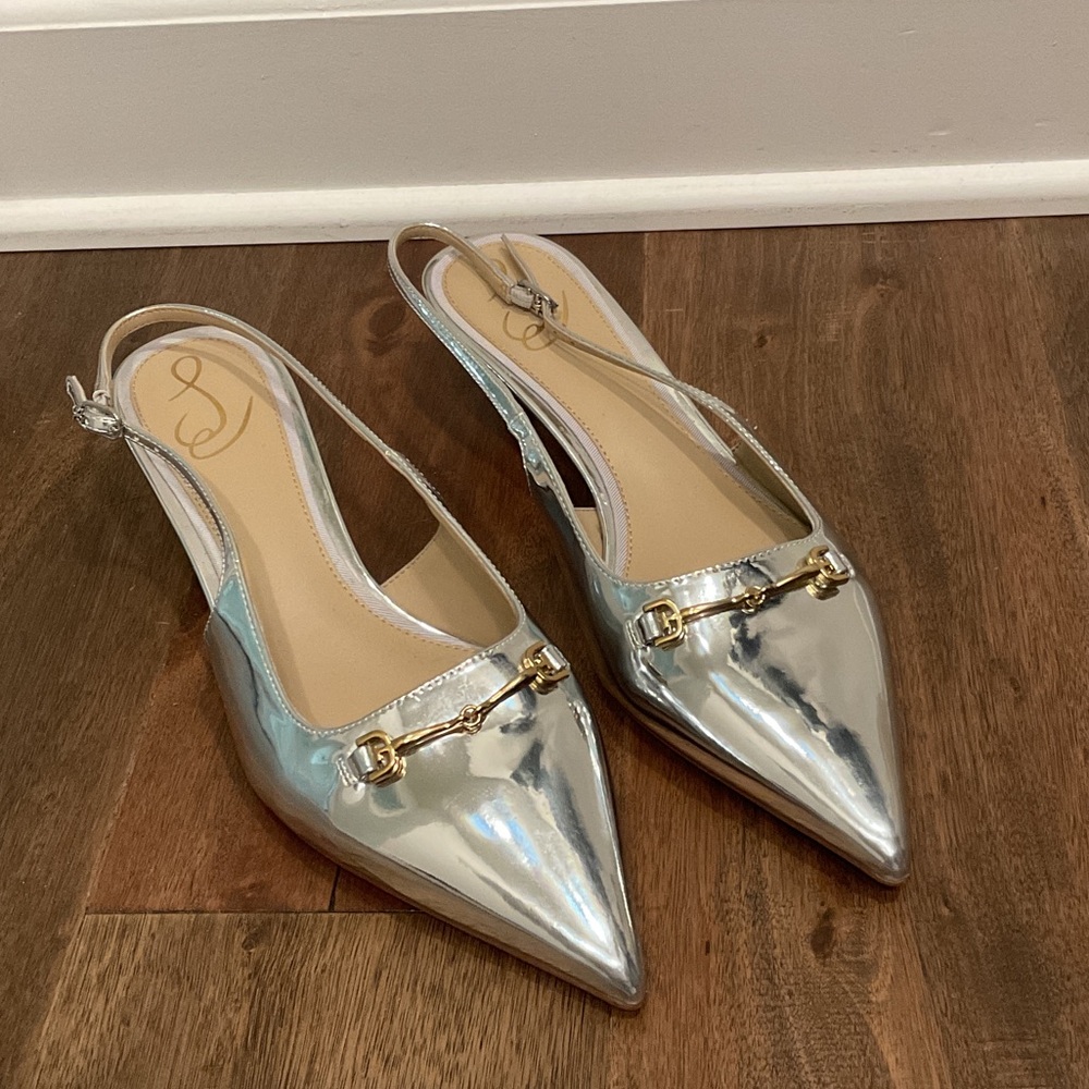 Sam Edelman Silver Pointed Slingback kitten Heels